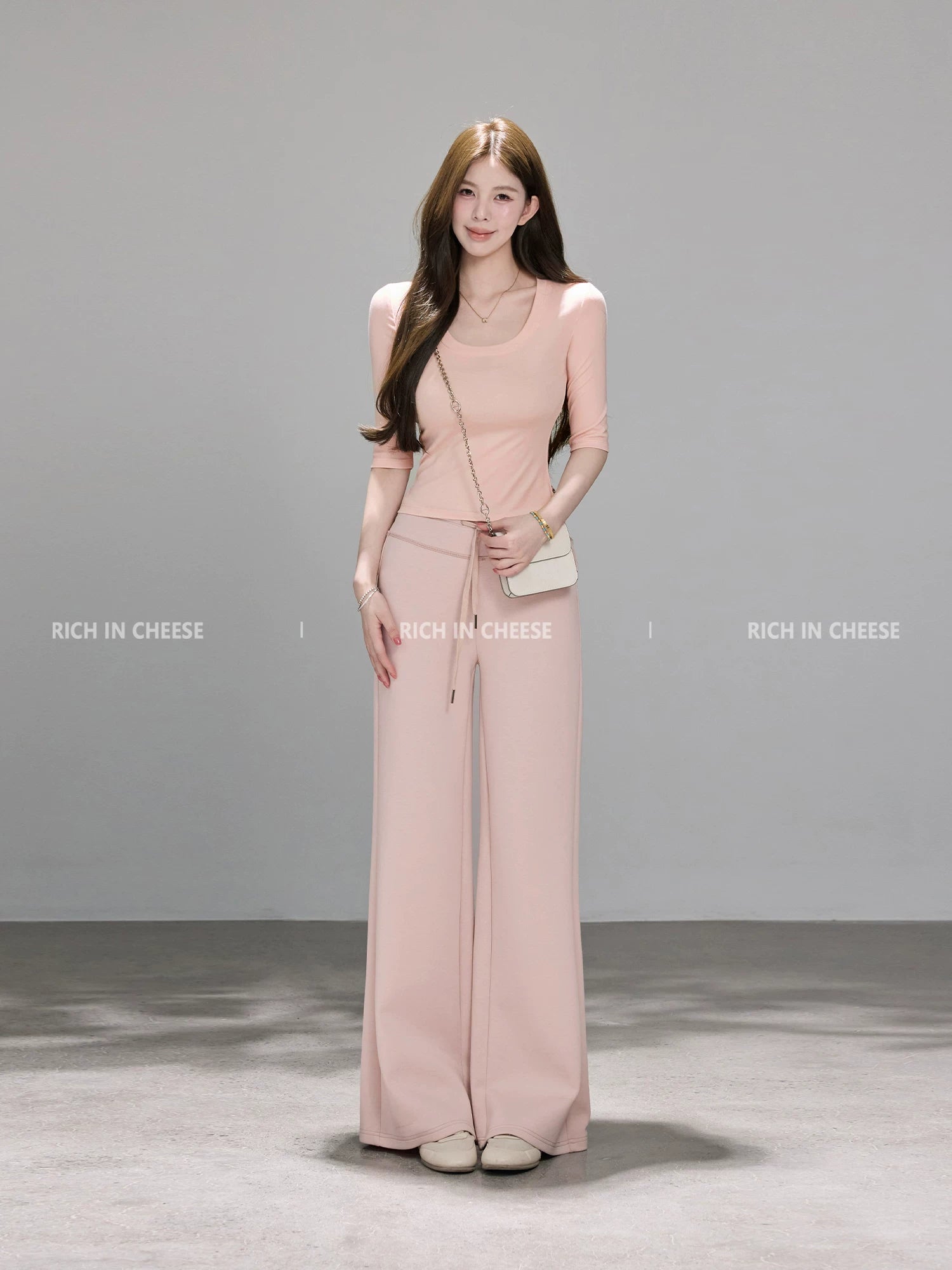 RICH IN CHEESE Versatile Knitted Tee Knitted Trousers Set