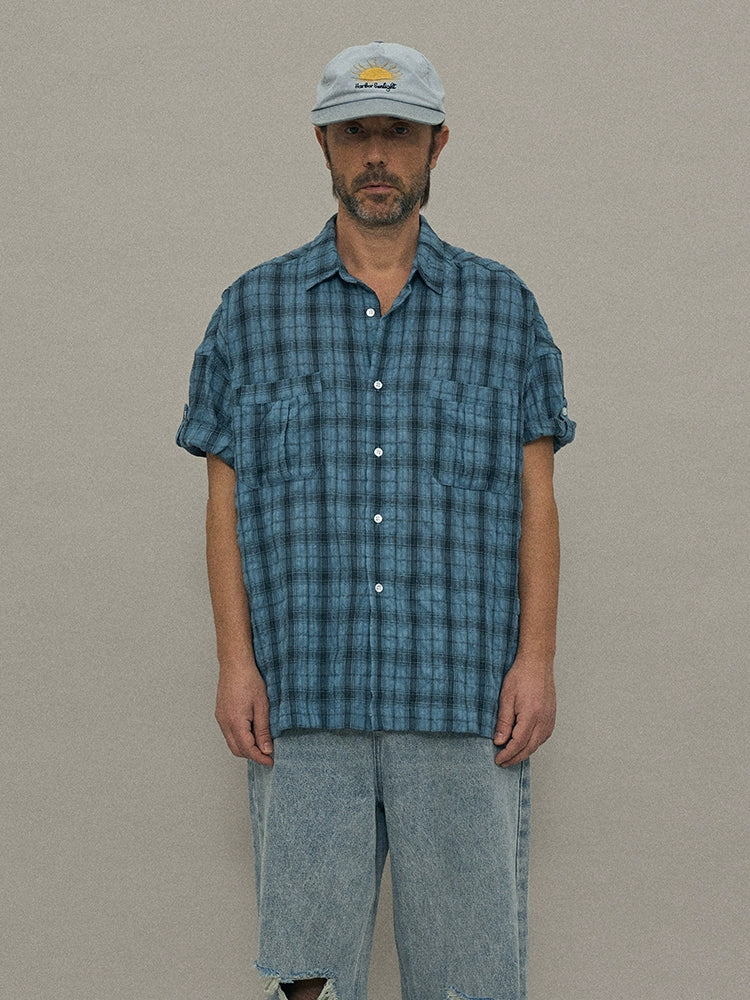 PARTIMENTO Loose Casual Pleated Plaid Shirt