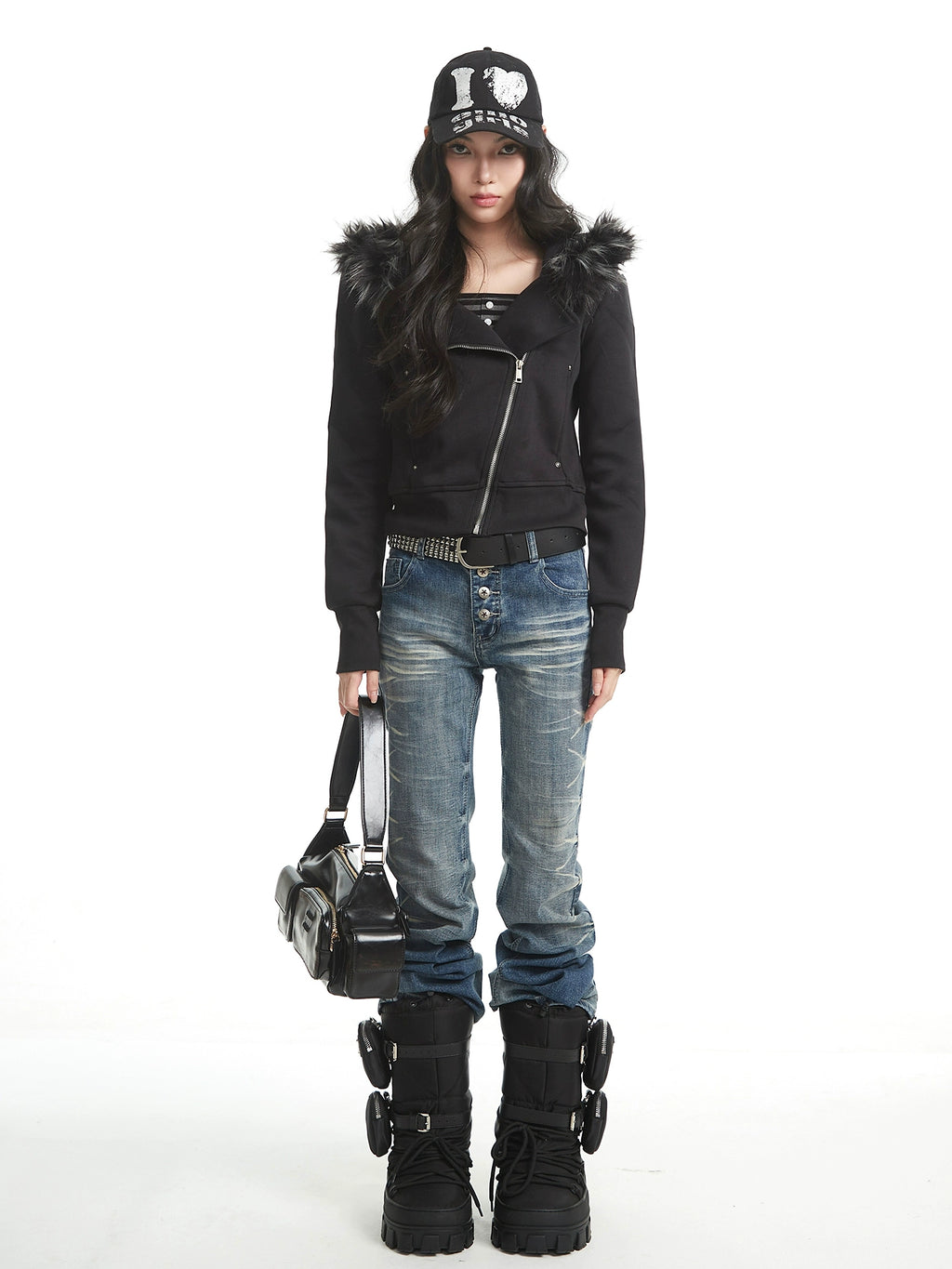 UNCMHISEX Fur Collar Hooded Sweater Jacket