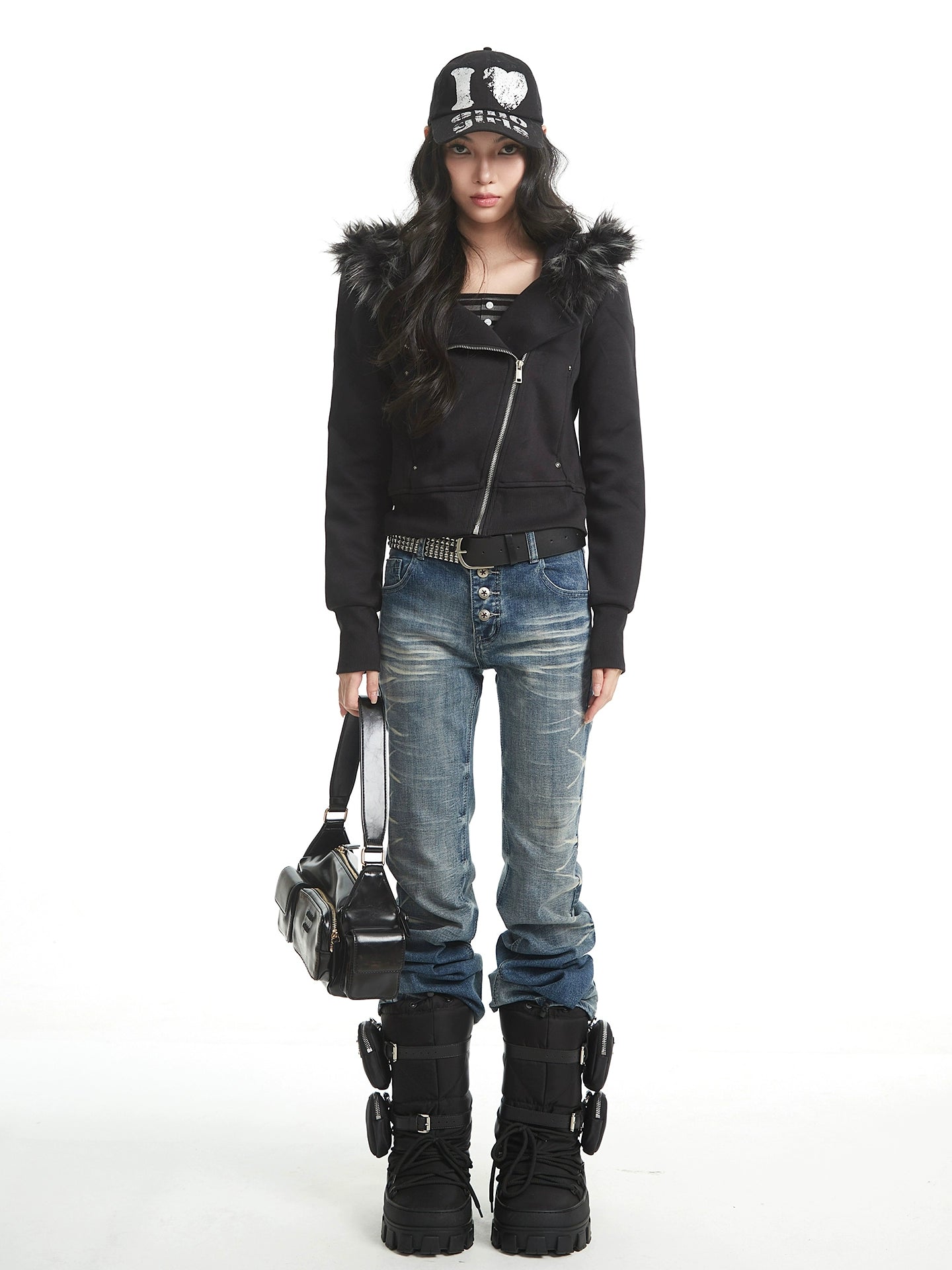 UNCMHISEX Fur Collar Hooded Sweater Jacket