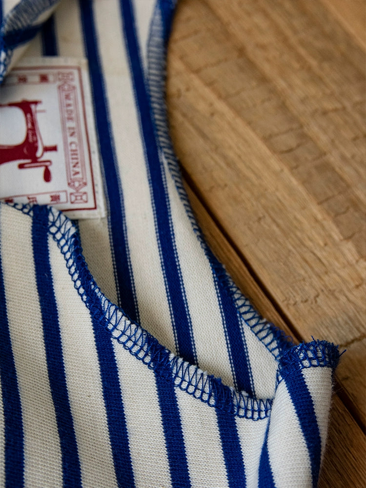 PrintAce Retro V-neck Blue and White Striped Tee