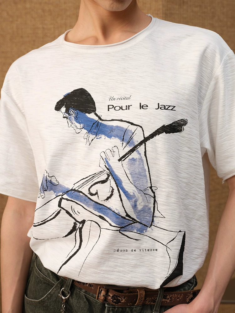 JCAESAR Breathable Short Crimping Water Stain Printing Tee