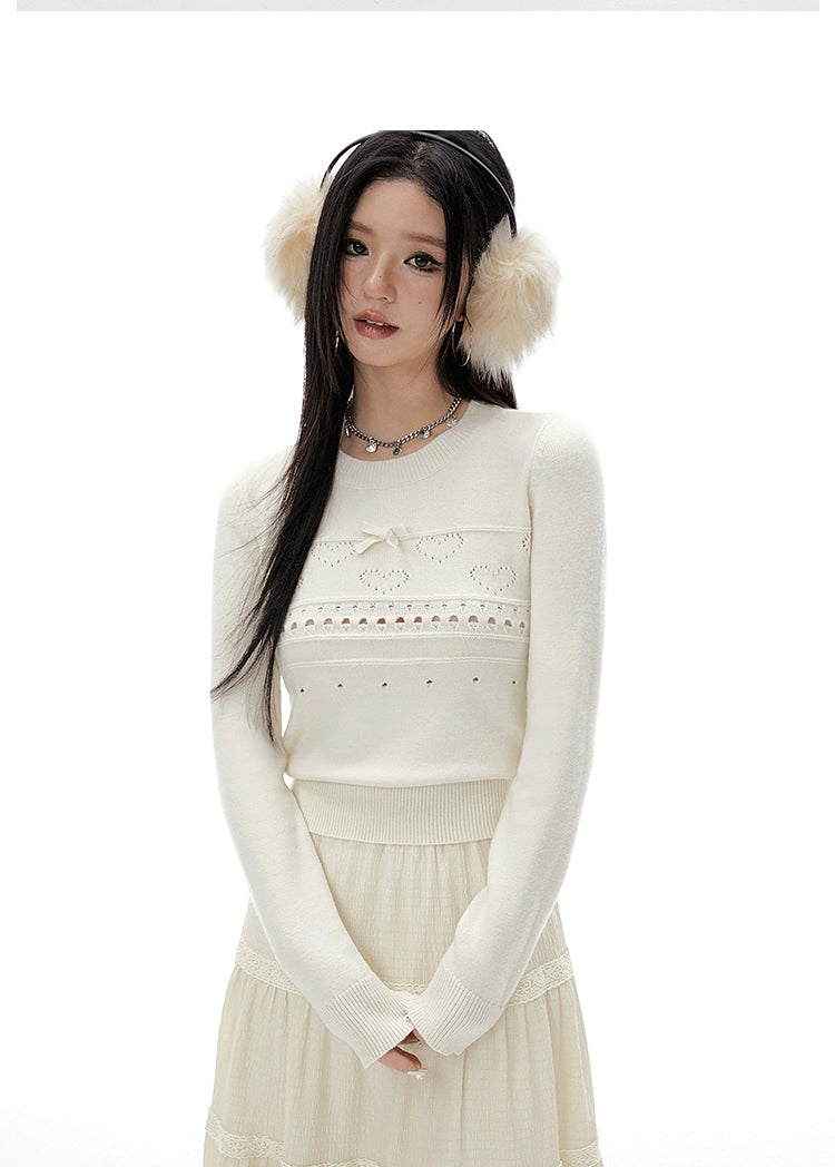 Imone  Bow Short Thin Hollow Knitted Sweater
