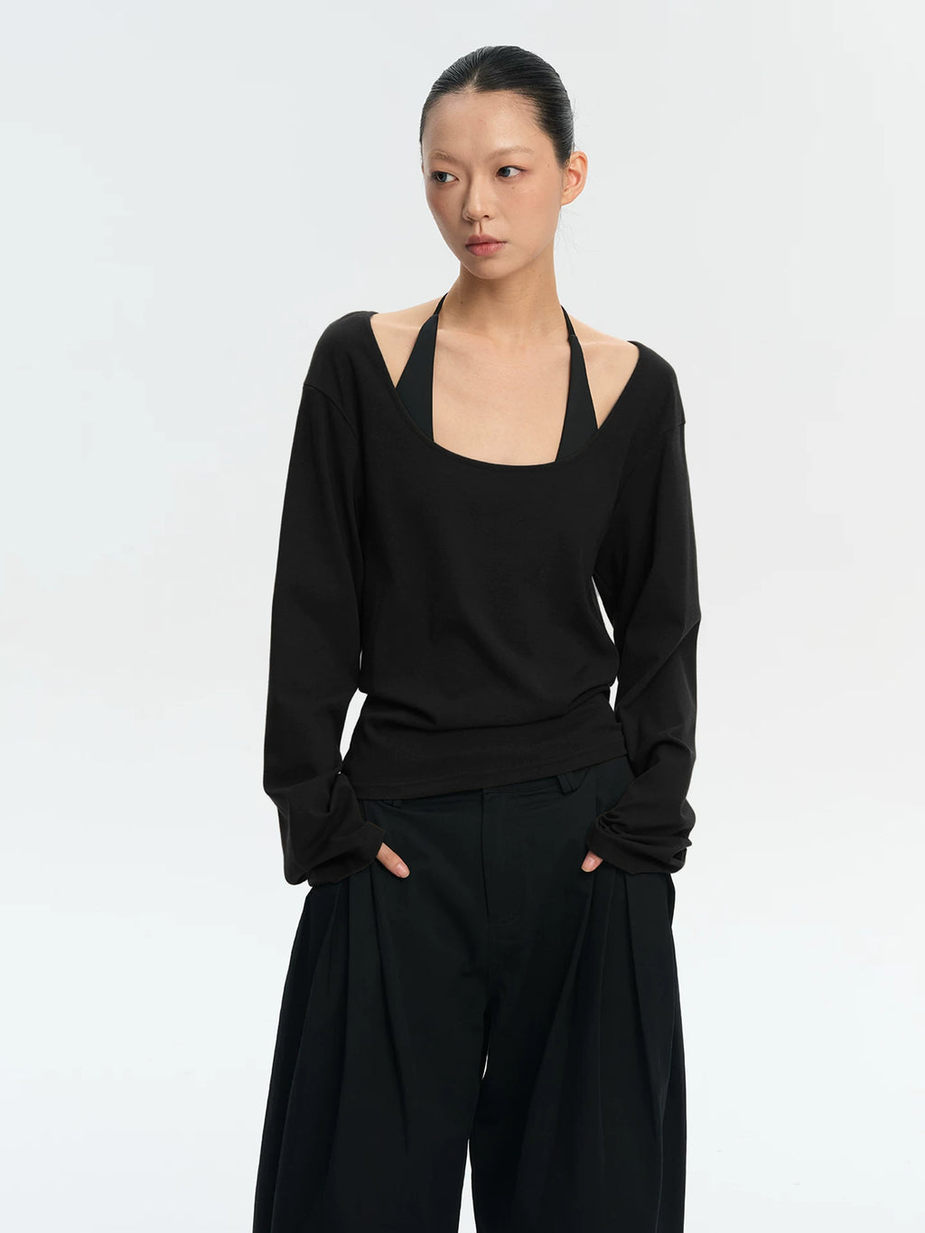 LINY LIBERTY Lazy Loose Waist High Elastic Knitted Long Sleeves