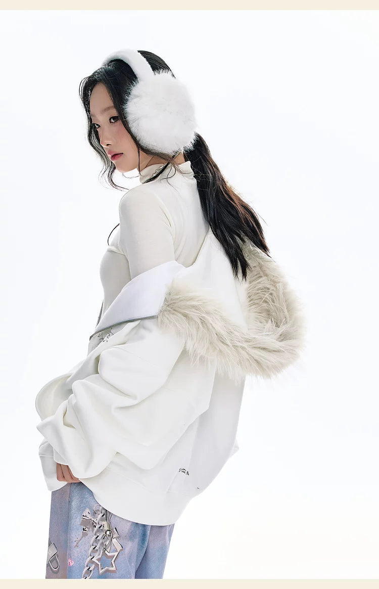 BJHG Vintage Fleece Collar Hooded Sweater Jacket