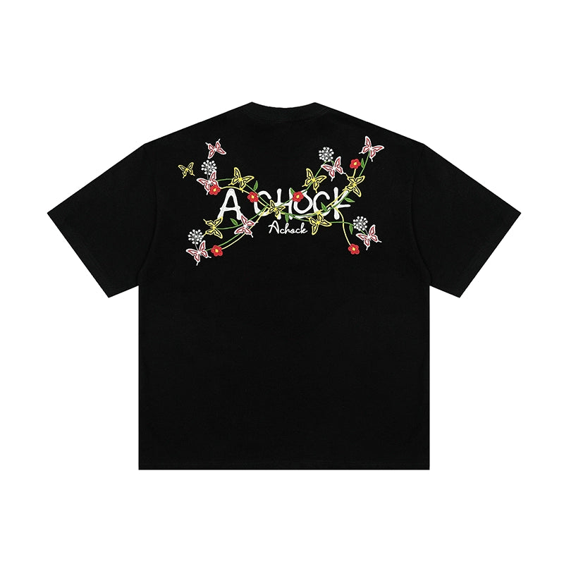 Achock Vintage Embroidered Floral Casual Tee