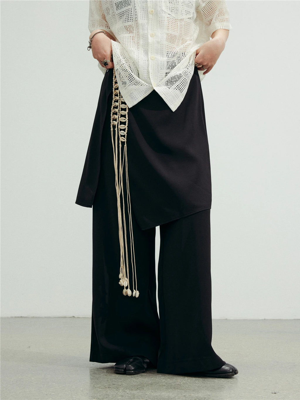 SUNYVONNE Detachable Apron Wide-Leg Suit Pants