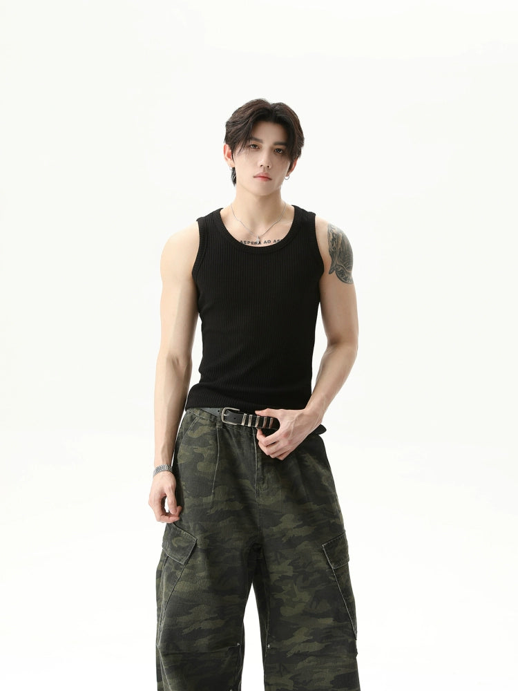 TURNTIDE Crew Neck Pit Strip Knitted Sleeveless Sports Vest