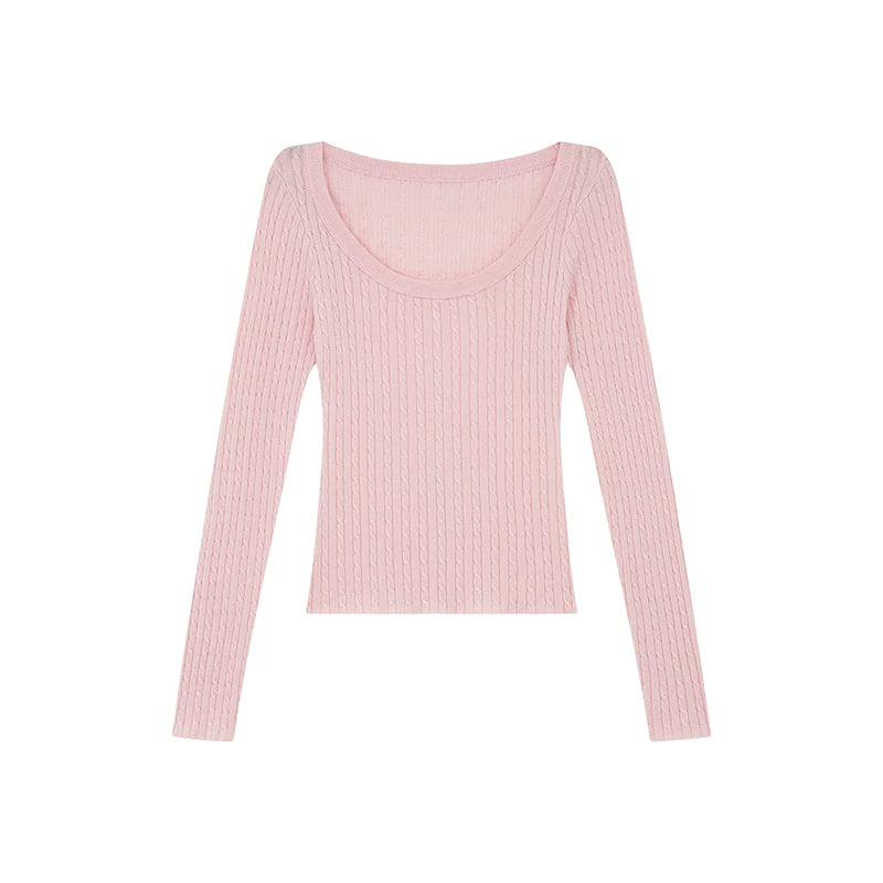 KANO Crew Neck Stretch Slim-fit Twisted Knitted Sweater