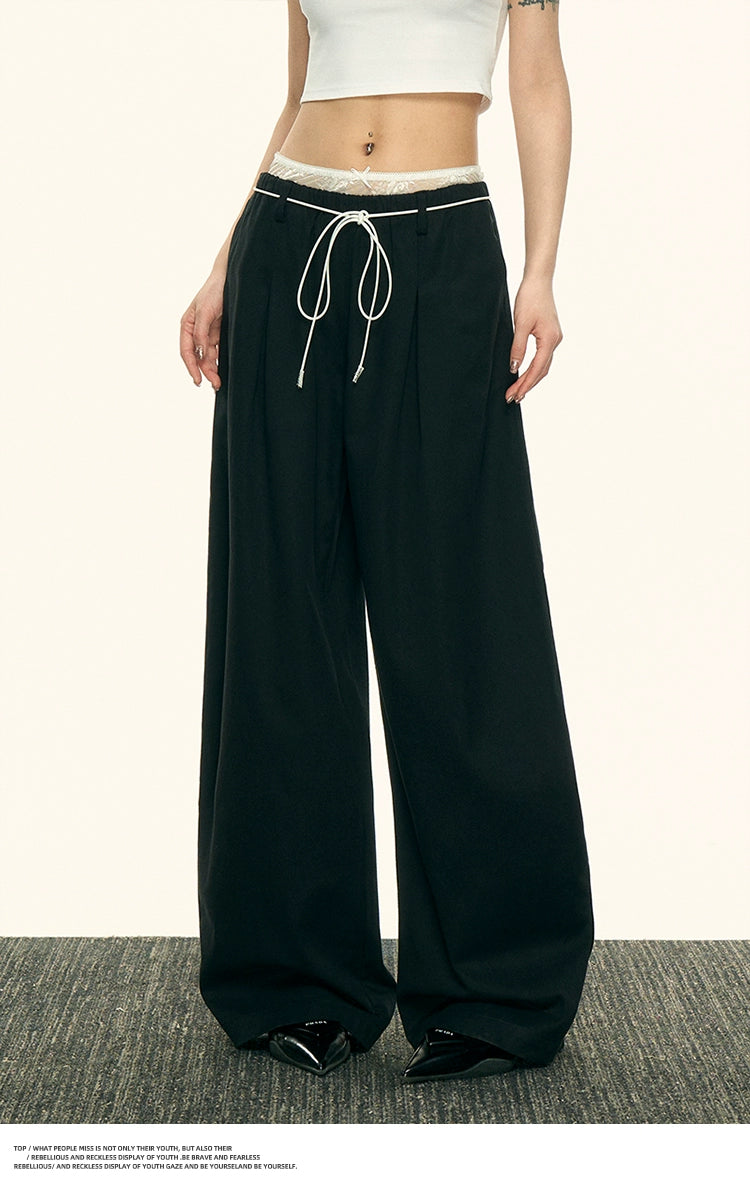 Aaisup Fake Two-piece Lace-stitched Slacks