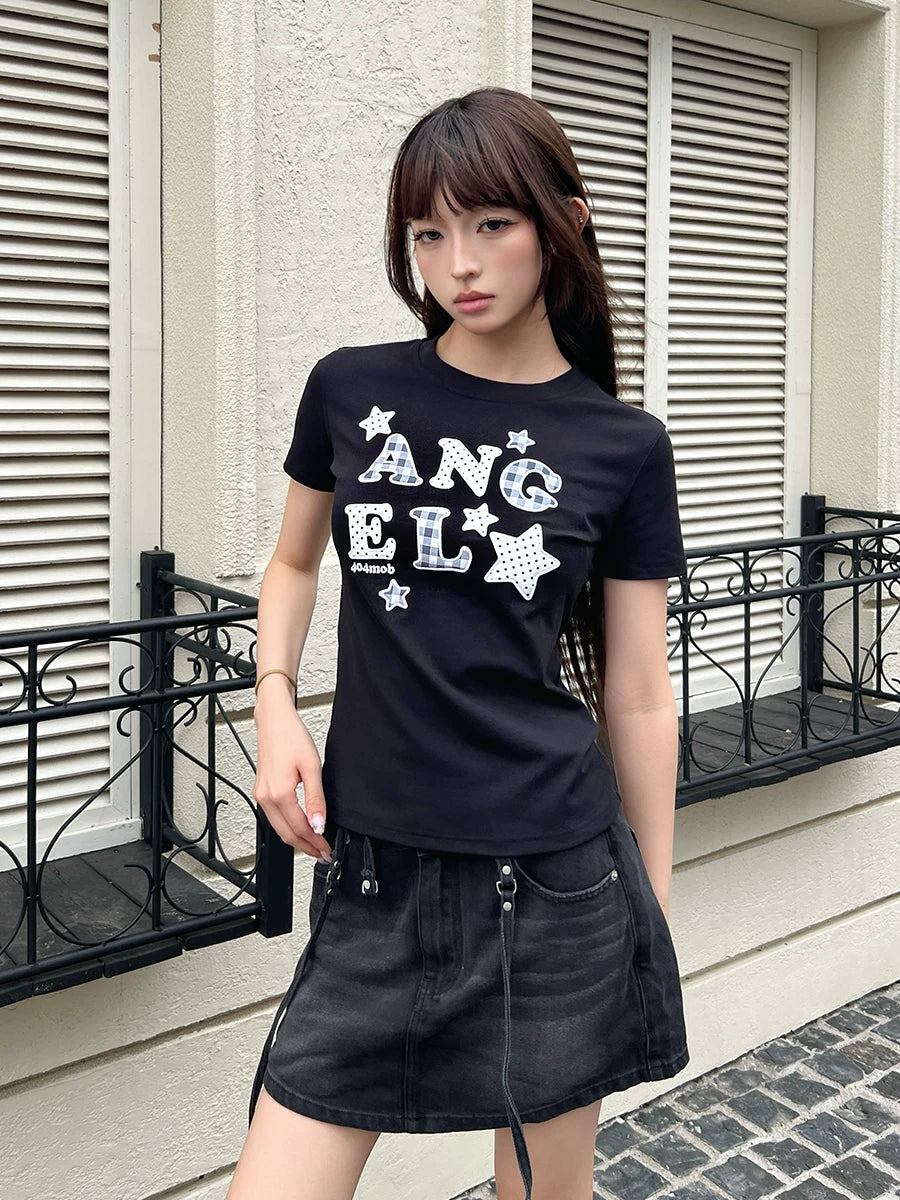 404MOB Letter Mesh Sticker Slim Tee