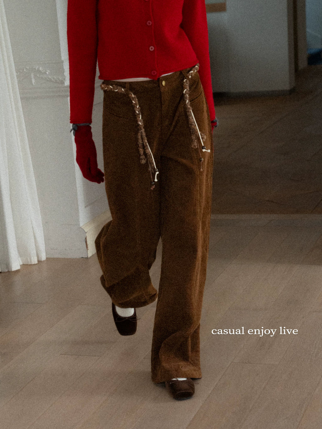 EGGKA Retro Corduroy Casual Wide-leg Pants