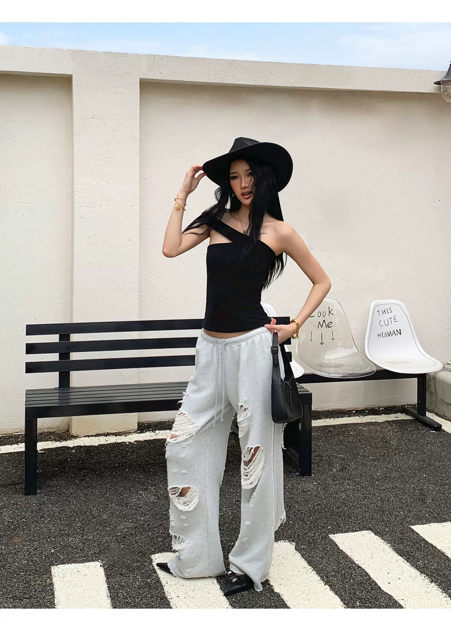 Audwyn Ripped Straight Skinny Versatile Sweatpants