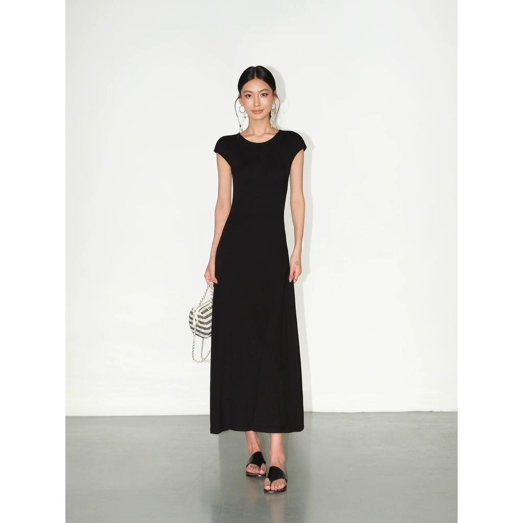 NEVA HU Simple Round Neck Slim-fitting Long Skirt