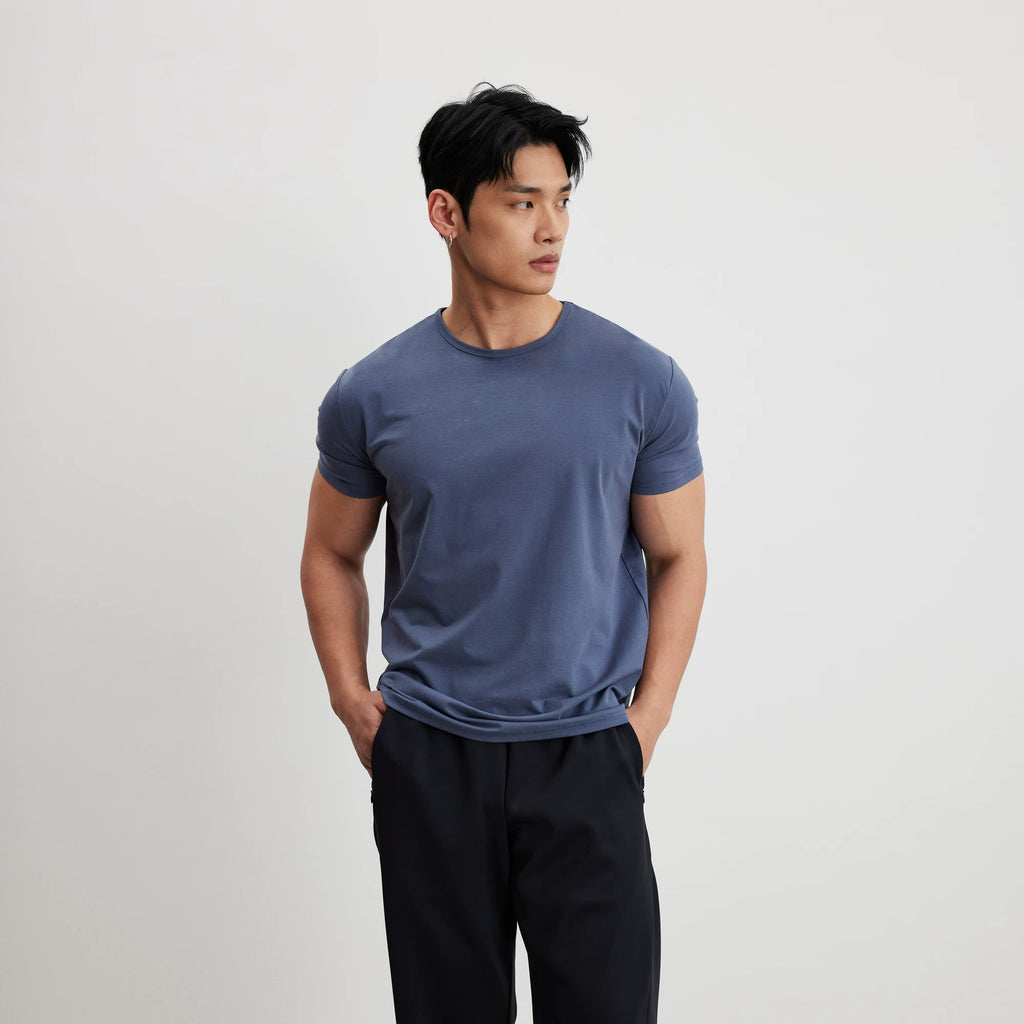 AFTERGLOW Crew Neck Front Shoulder Casual Tee