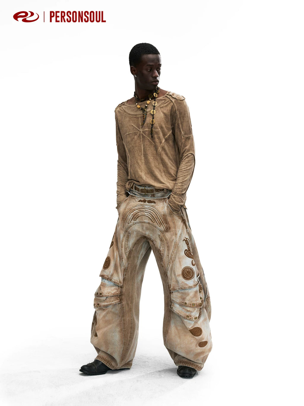 PERSONSOUL Ruiniao Xiang Pattern Scimitar Jeans