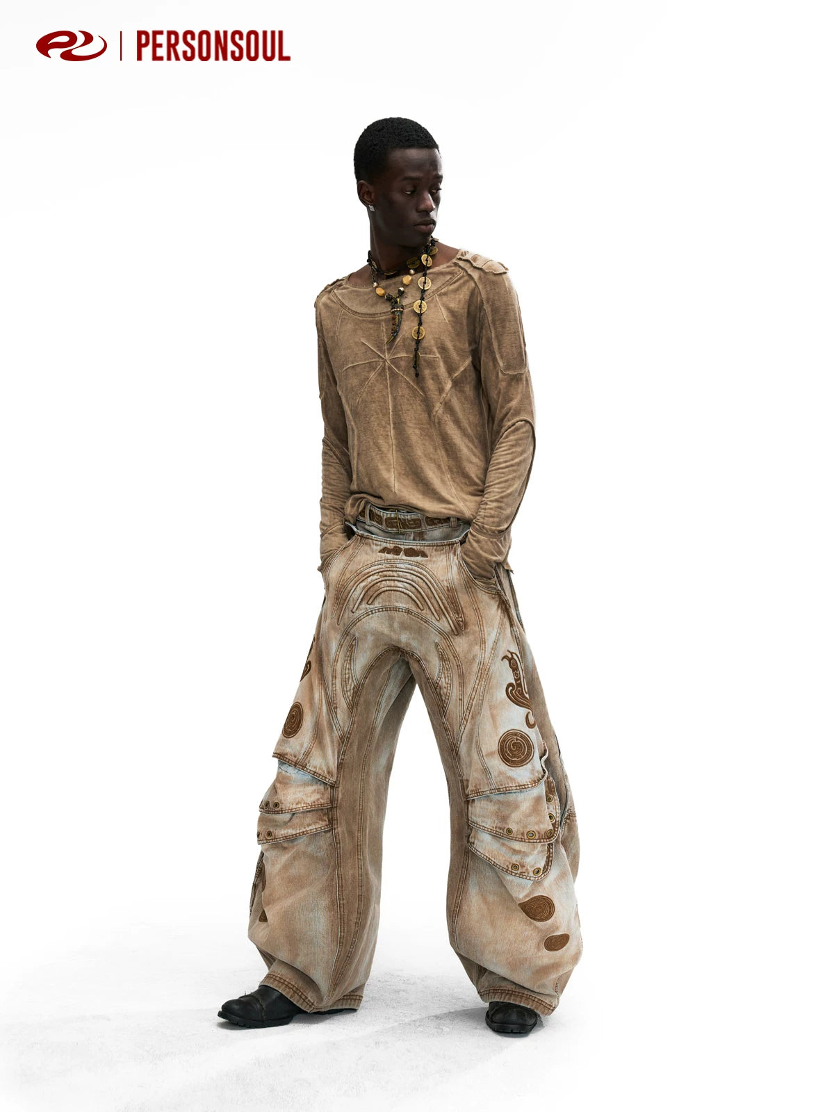 PERSONSOUL Ruiniao Xiang Pattern Scimitar Jeans