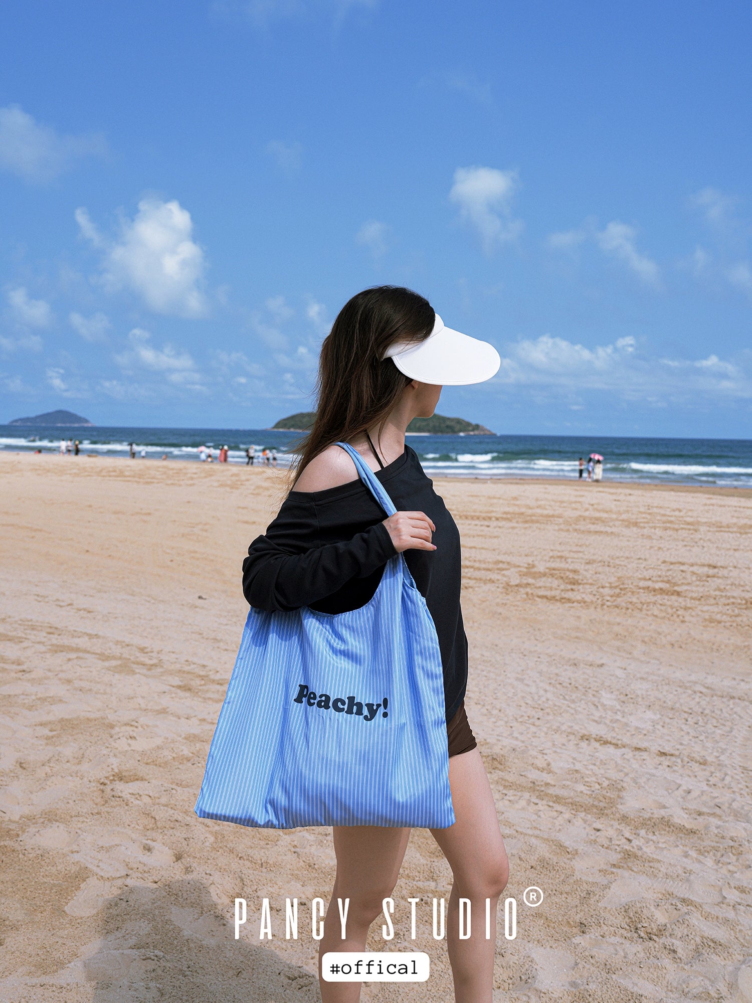 PANCY Letter Striped Canvas Bag Large Capacity