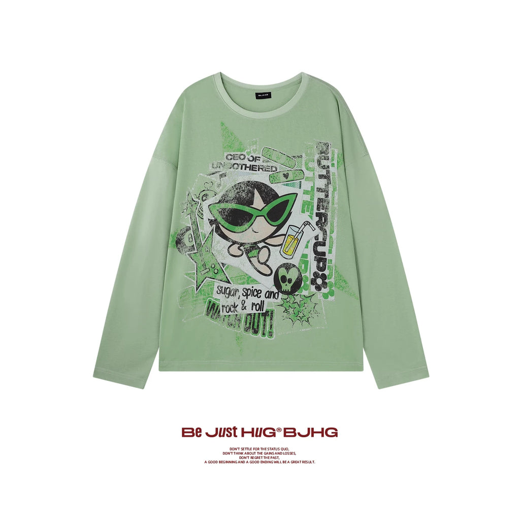 BJHG [Flying Girls Joint Name] Printed Lyocell Long Sleeve T-Shirt