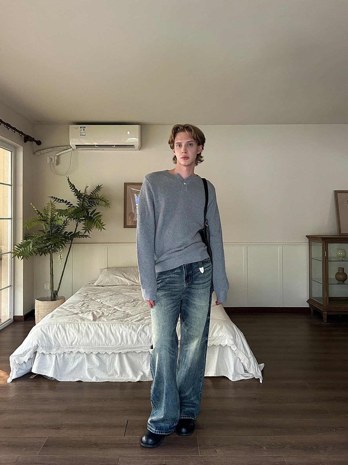 EME Vintage Waffle Small V-Neck Long Sleeve