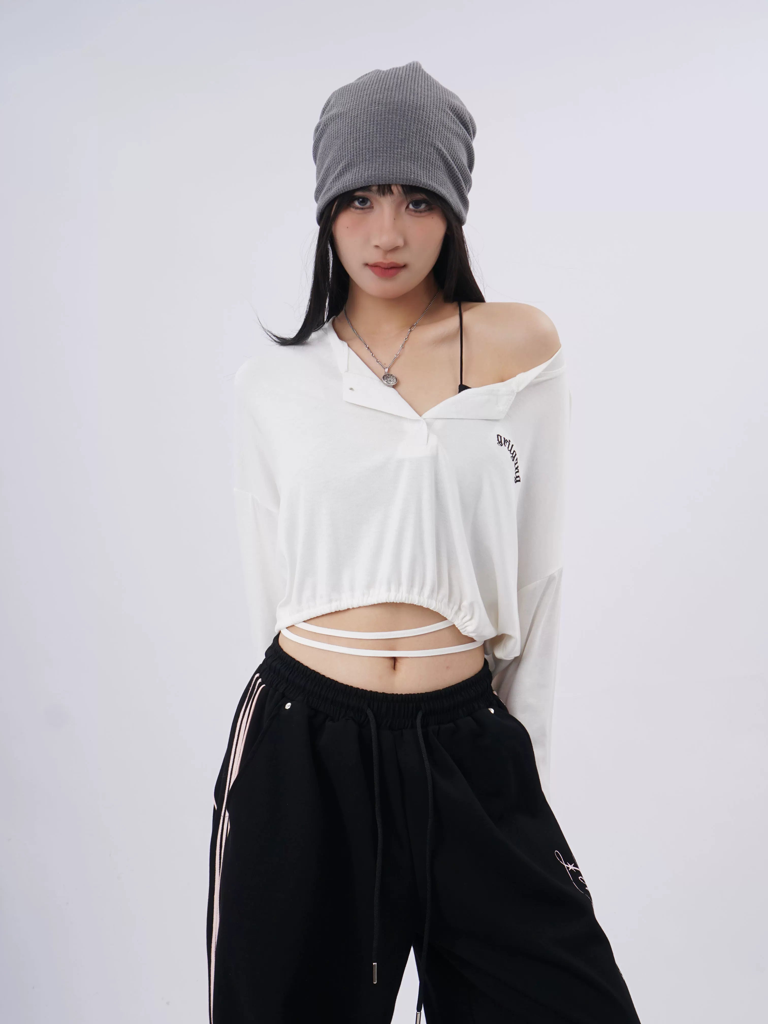 SAMUSAN Loose Lace-up Waist Loose Long Sleeves