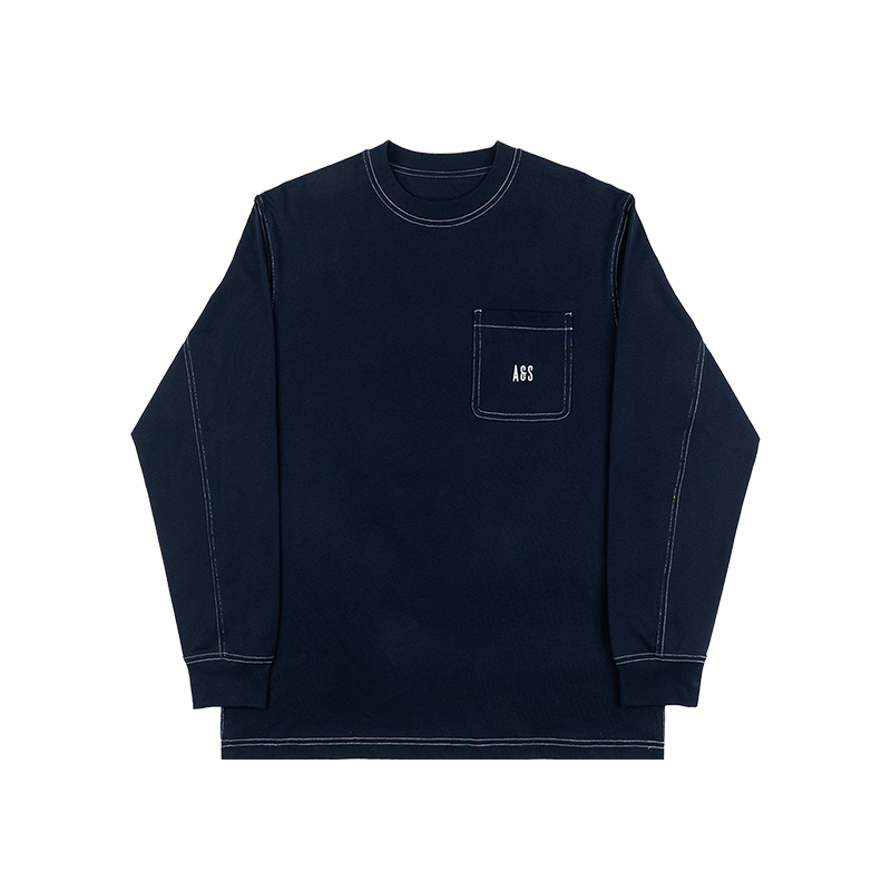 AVENUESON Crew Neck Loose Letter LOGO Pocket Long Sleeve