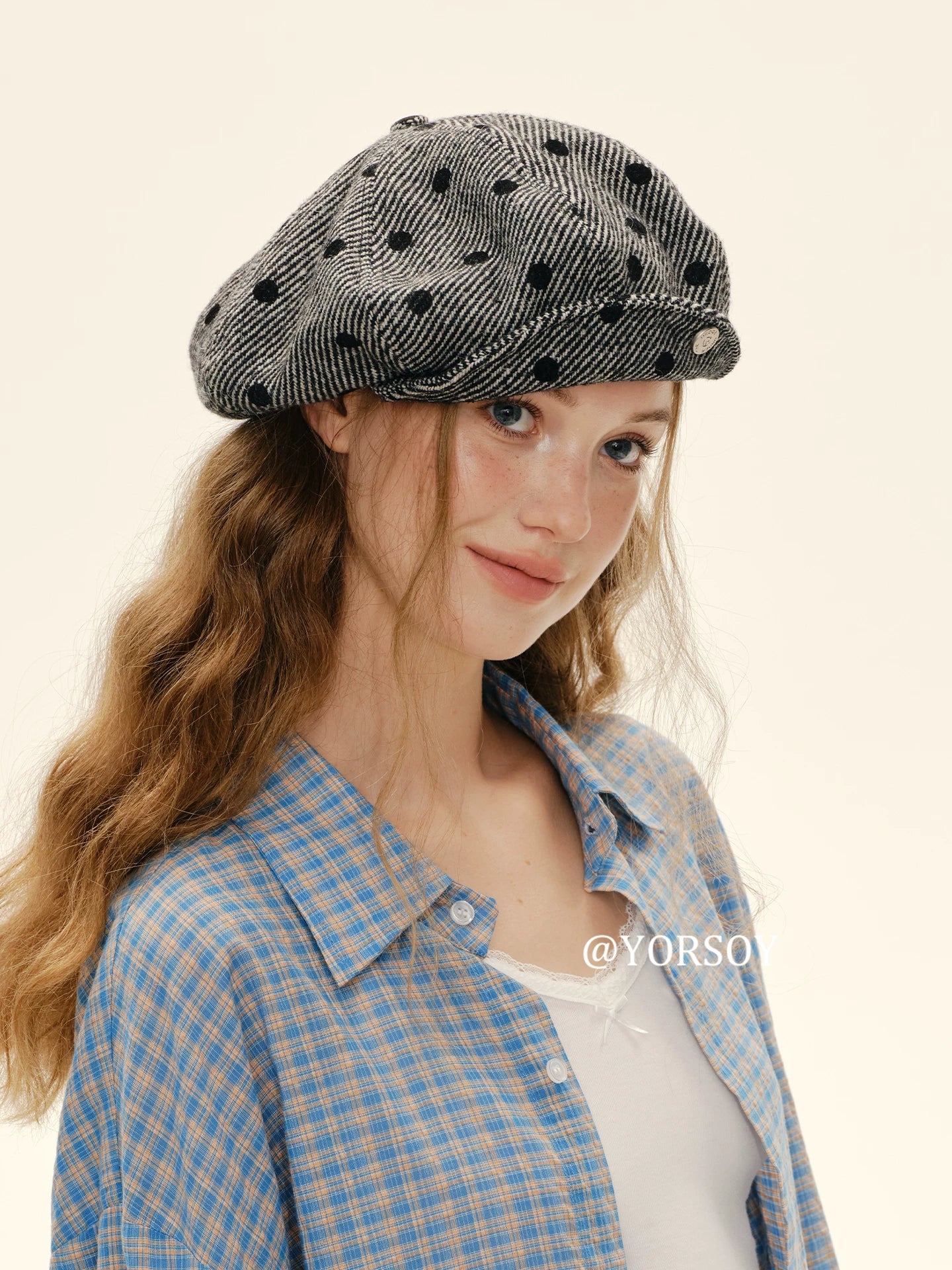 YORSOY Vintage Polka Dot Wool Beret
