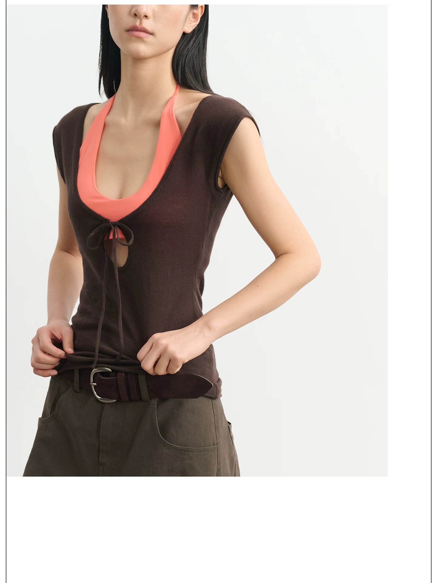 LINY LIBERTY U-neck Hollow Strap Knitted Vest
