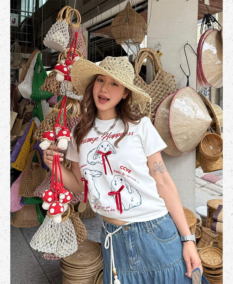 CCYE Front Shoulder Bow Slim Fit Micro Loose Tee