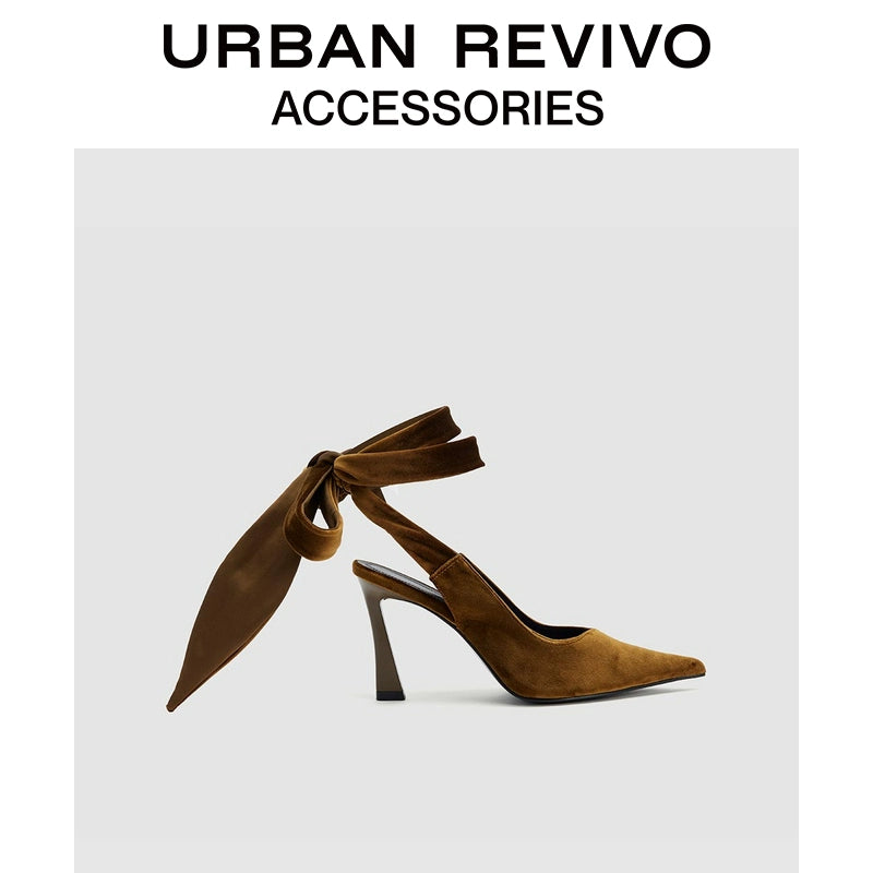 URBAN REVIVO Pointed Velvet Straps High Heels Empty Shoes
