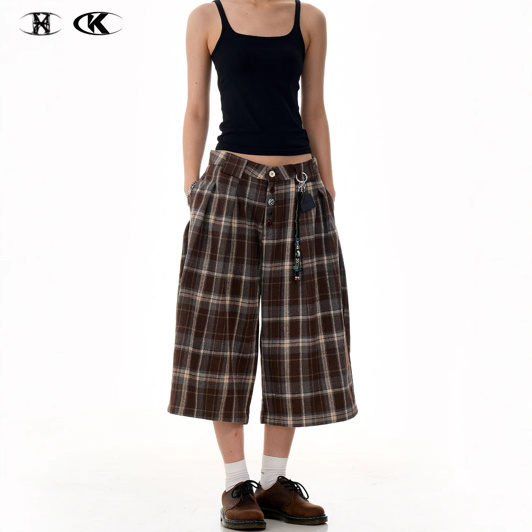 11KN Retro Plaid Loose Cropped Shorts