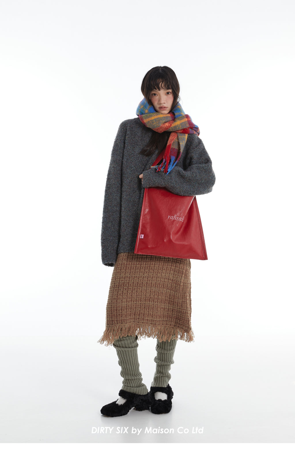 DirtySix "rahrah!" contrasting embroidery large-capacity soft leather tote bag