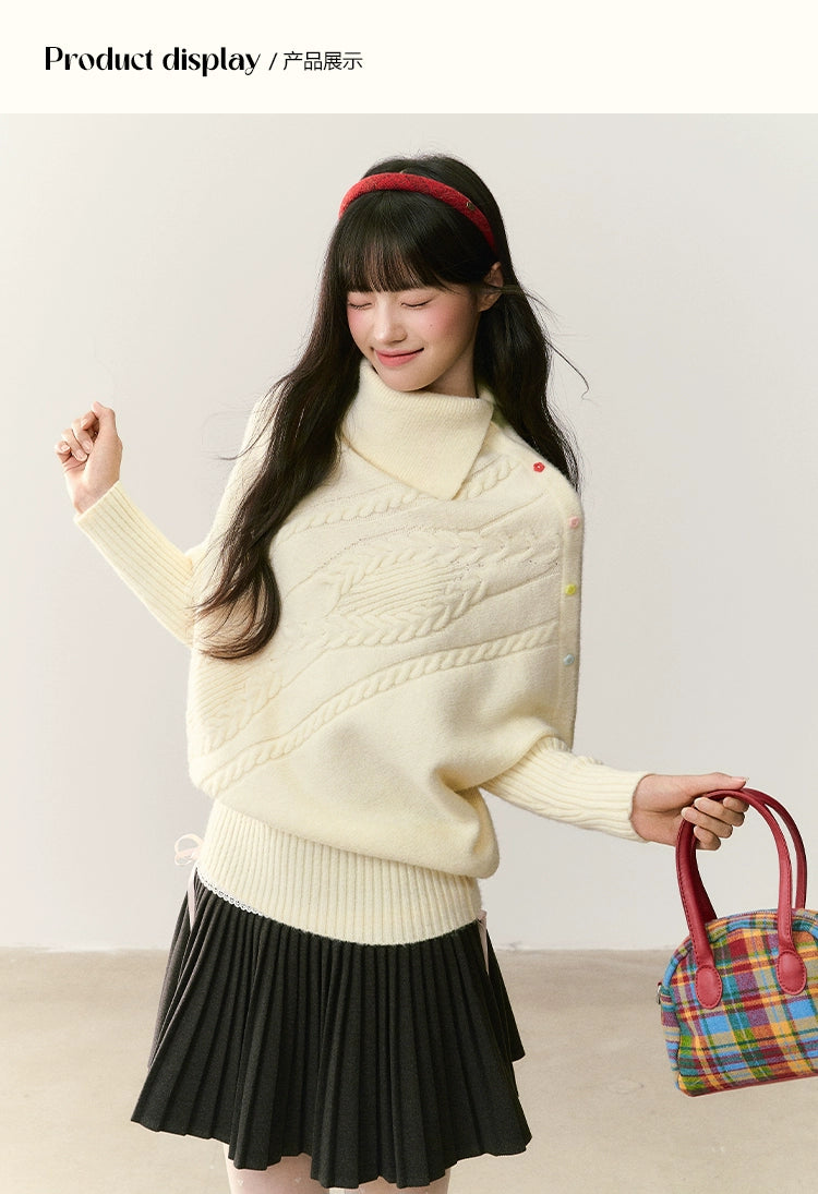 Umoumo Twisted Loose Lapel Color Buckle Cape Sweater