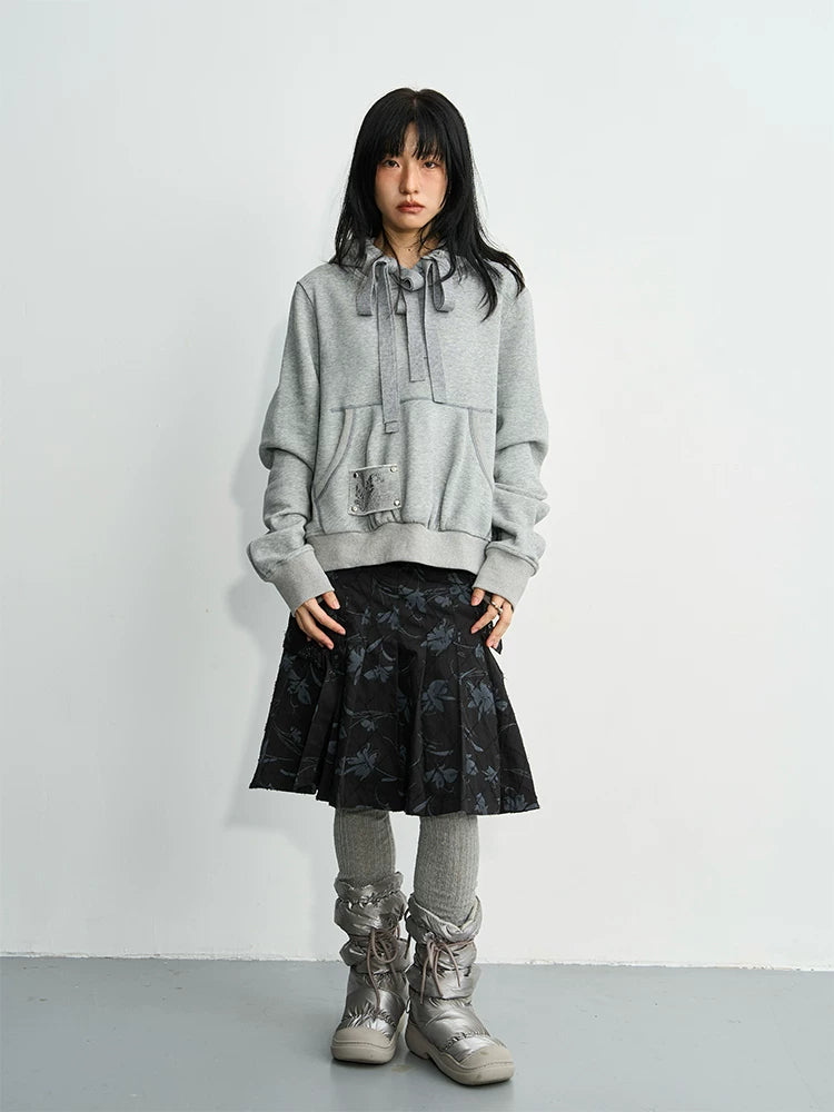 Enteralt Embroidered Loose Pullover Hooded Sweater