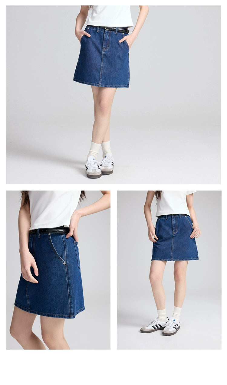 RPB BRAND Lined Micro-elastic Washed Denim Skirt