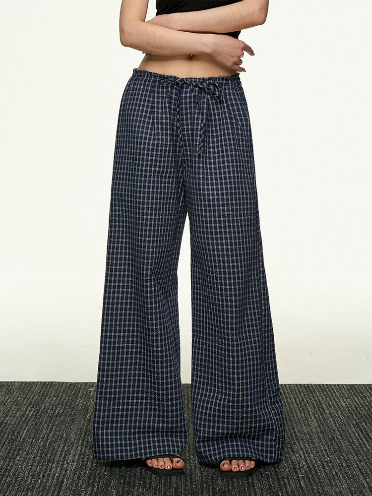 Aaisup Vintage Checked Casual Versatile Drawstring Pants