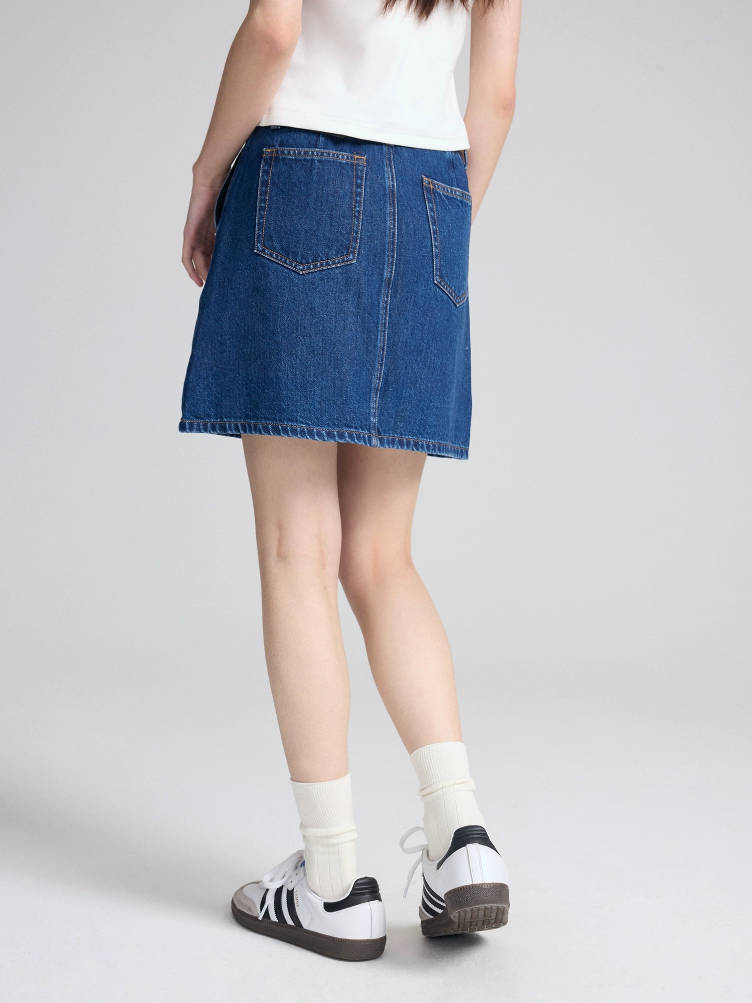 RPB BRAND Lined Micro-elastic Washed Denim Skirt