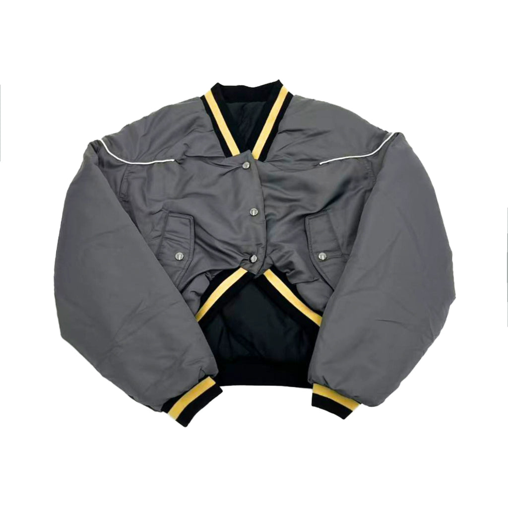 MICHINNYON V Neck Splicing Loose Cotton Jacket