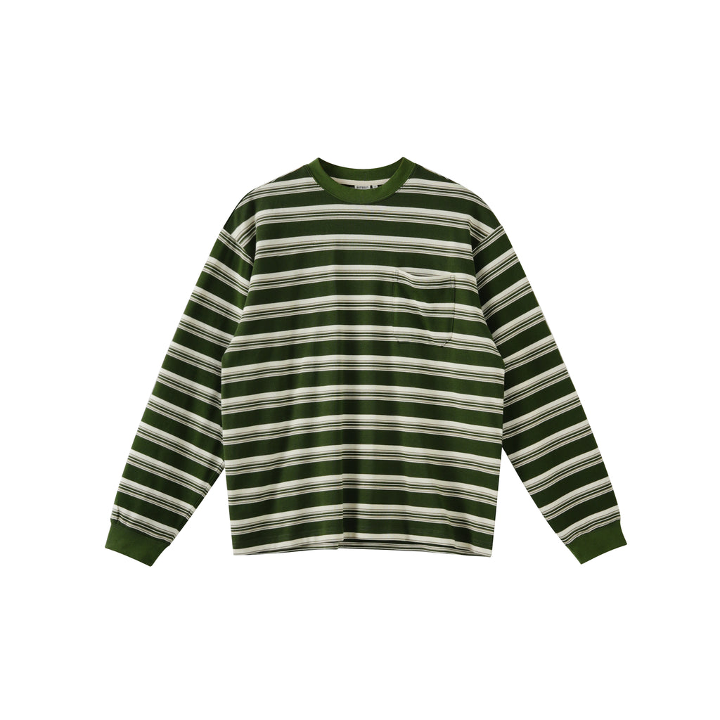 BUTTBILL stripes Japanese crew neck loose silhouette Long Sleeve Tee