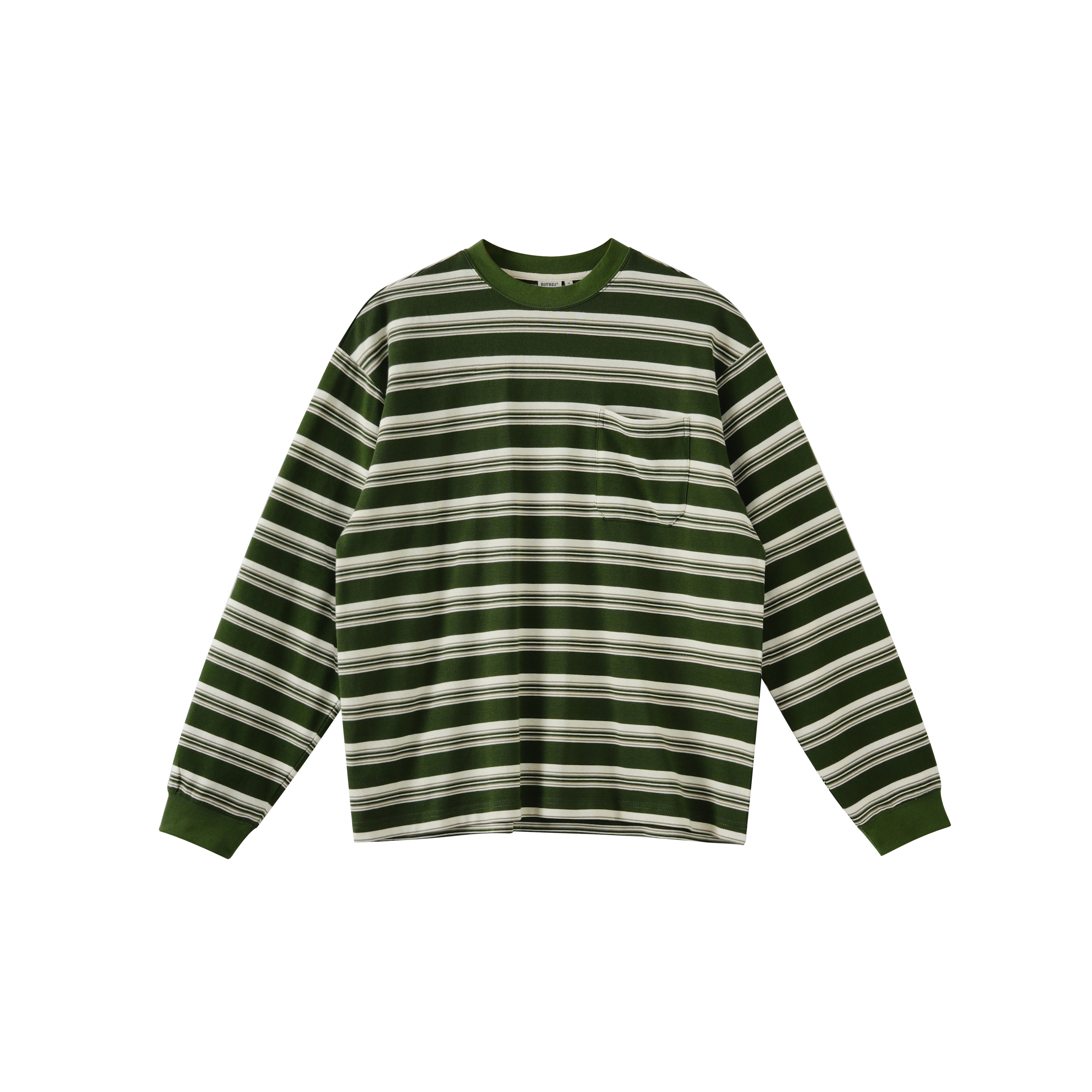 BUTTBILL stripes Japanese crew neck loose silhouette Long Sleeve Tee
