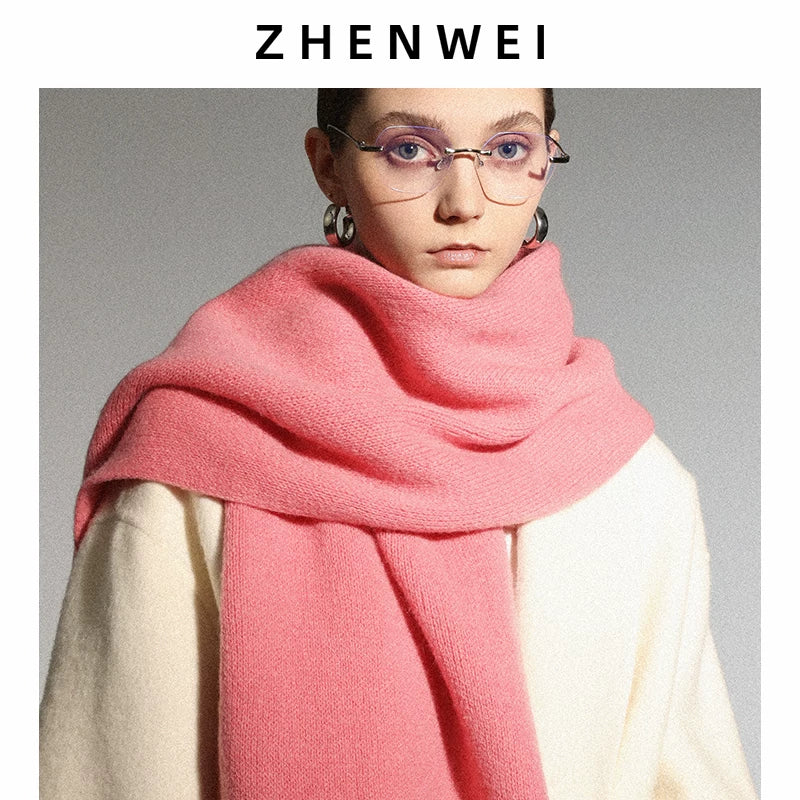 ZHENWEI 100% Wool Enlarged and Widened Knitted Long Scarf