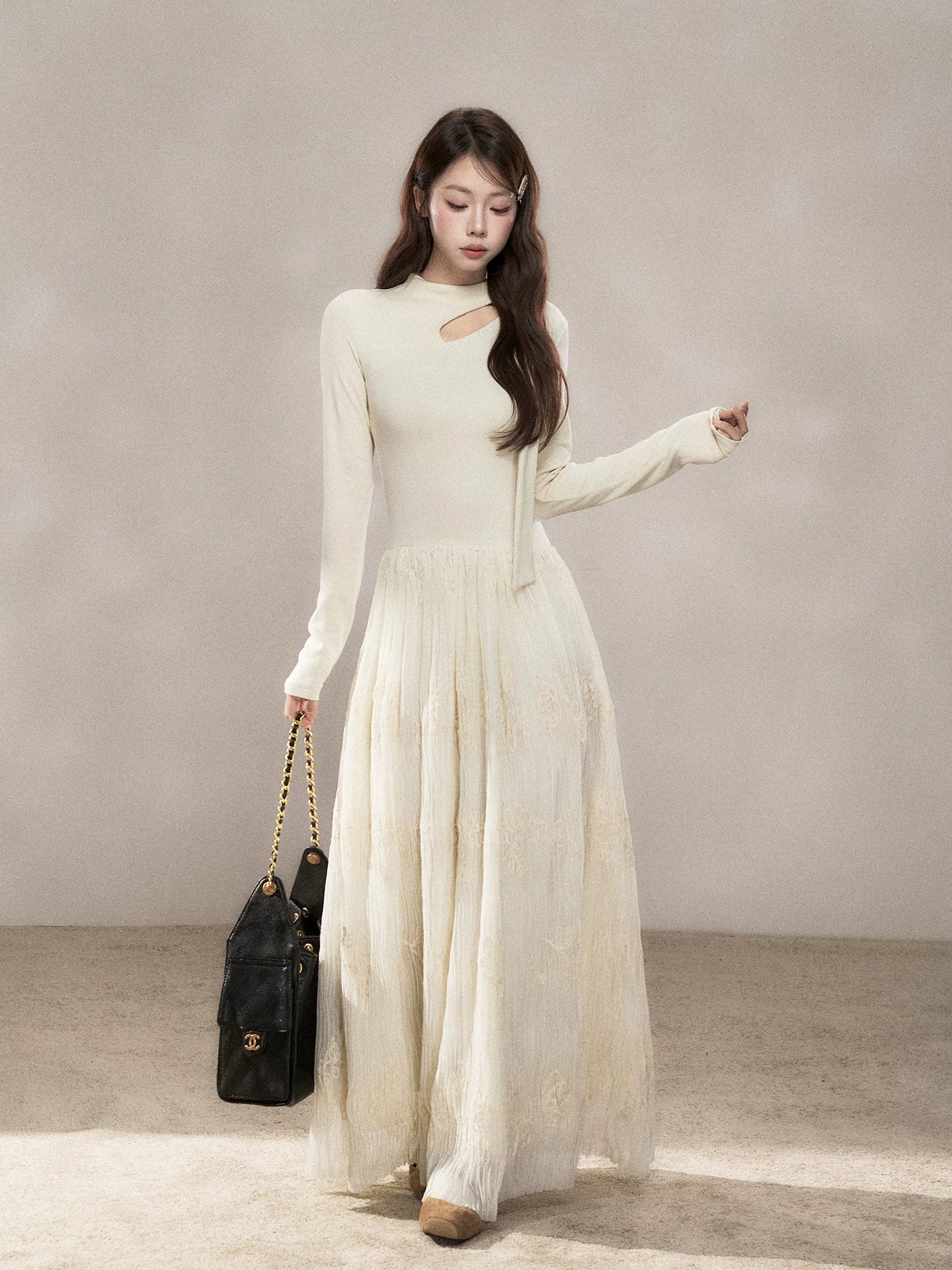 Wildberry Mesh Stitching Knitted Dress