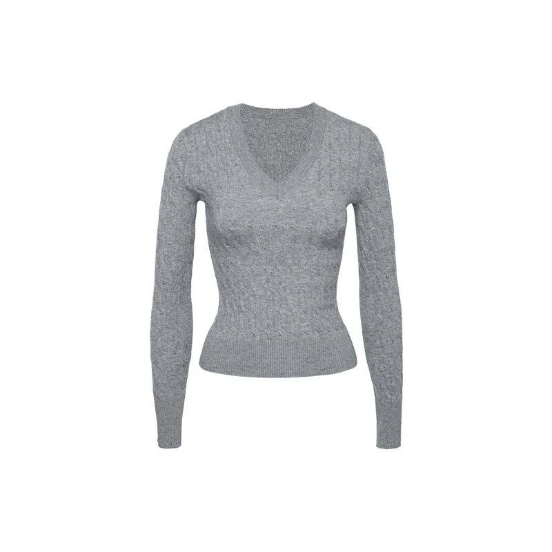 Audwyn V-neck Twisted Knitted Slim-fitting Sweater