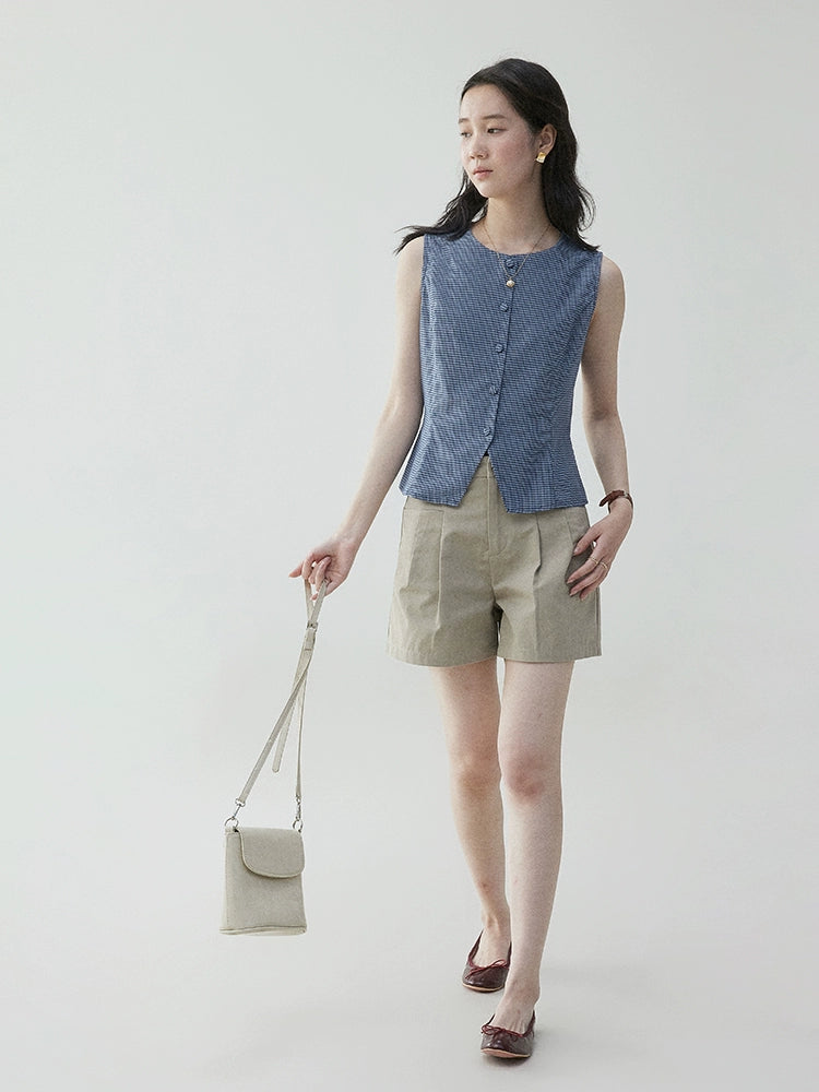 VOOE Contrast Checked Crew Neck Sleeveless Vest