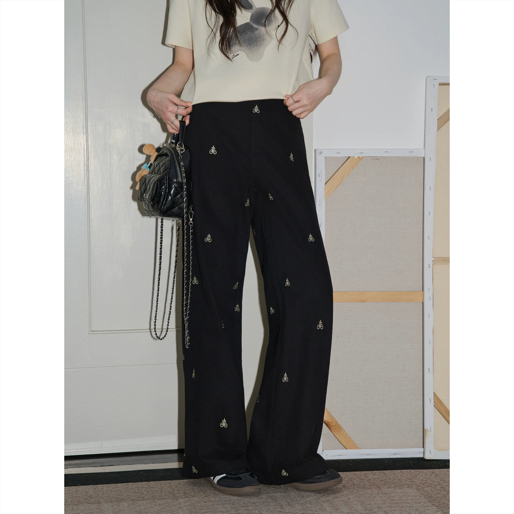 XUJING High-waisted Straight-leg Embroidered Slacks