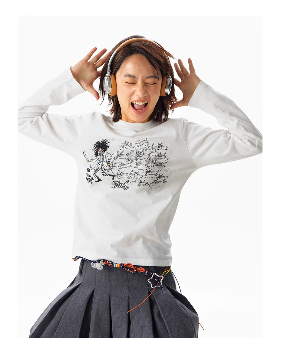 CryingCenter Kitten Relay Hand Painted Front Shoulder Slim Long Sleeve