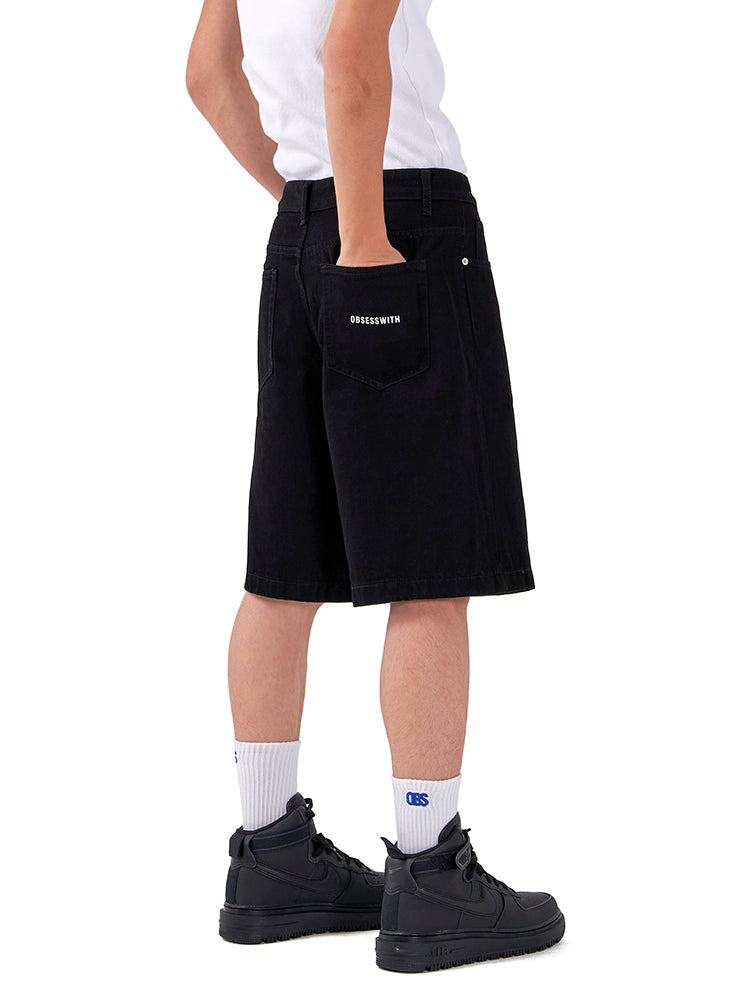 OBSESSWITH minimalist black washed denim shorts