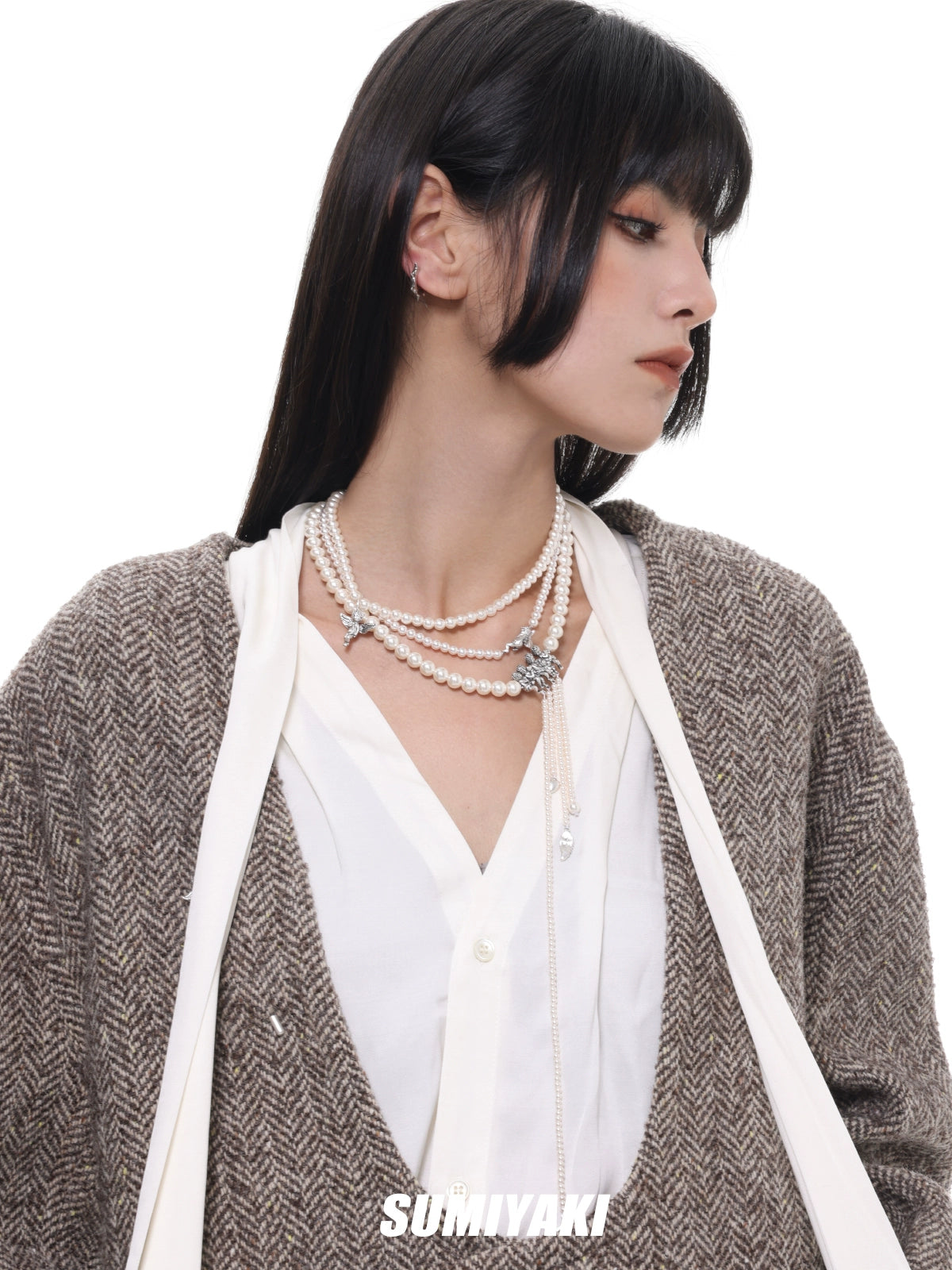 SUMIYAKI Vintage Maillard Pearl Multi-layer Necklace