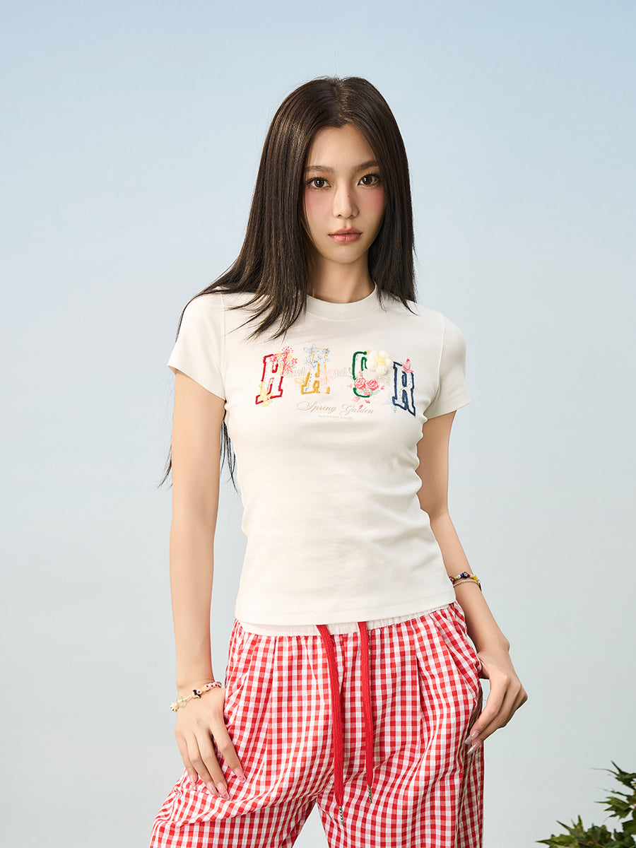 HACR Fun Hand-painted Three-dimensional Wool Small Flower Tee