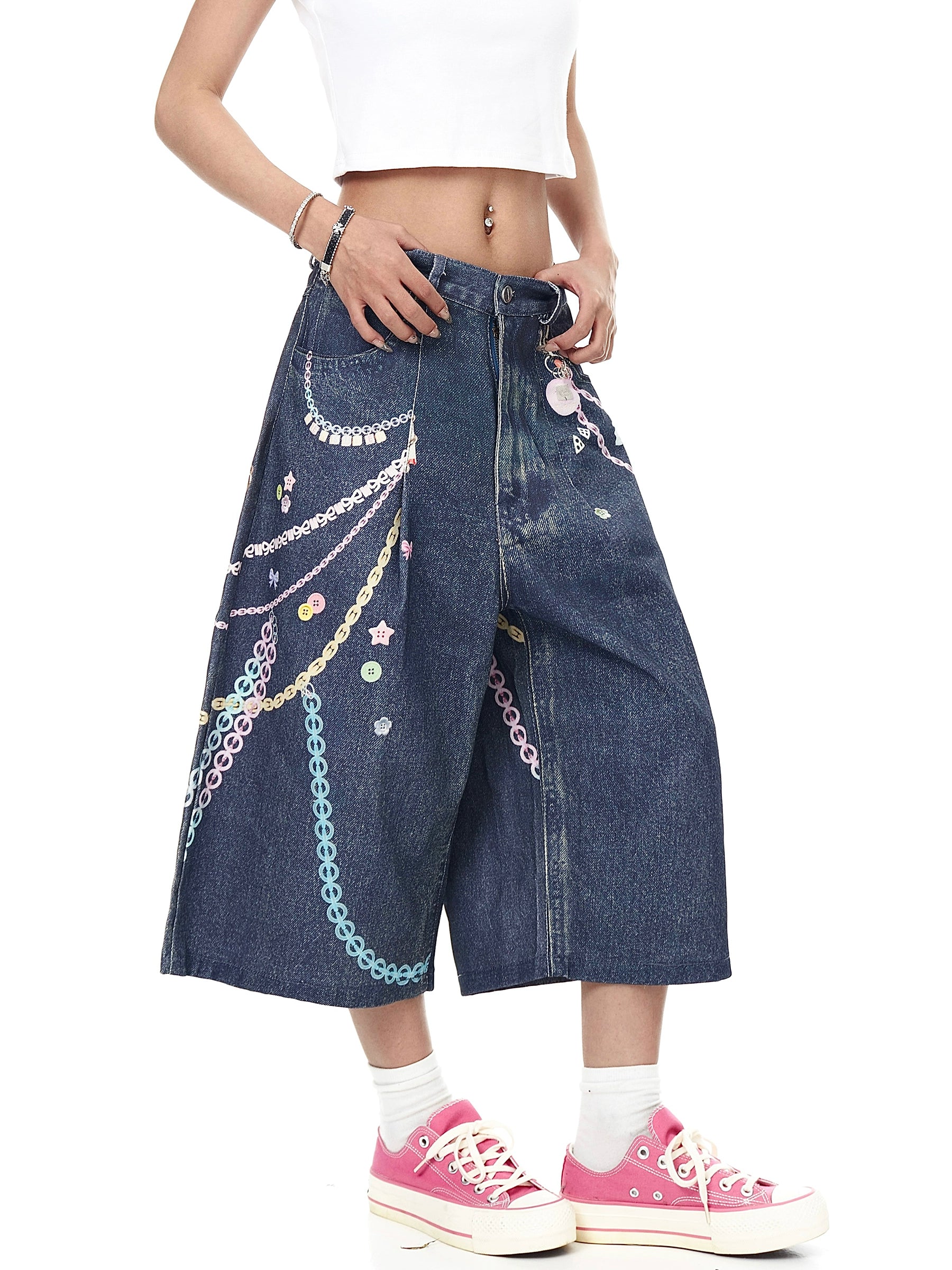 BLACKLISTS Colorful Chain Denim Shorts